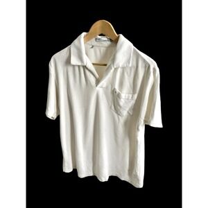 Criquet Polo Shirt Men's Medium French Terry Towel Fabric Austin Texas *flaw